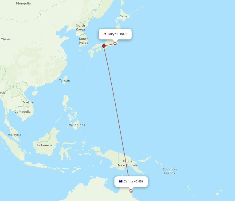 HND to CNS flights and routes map