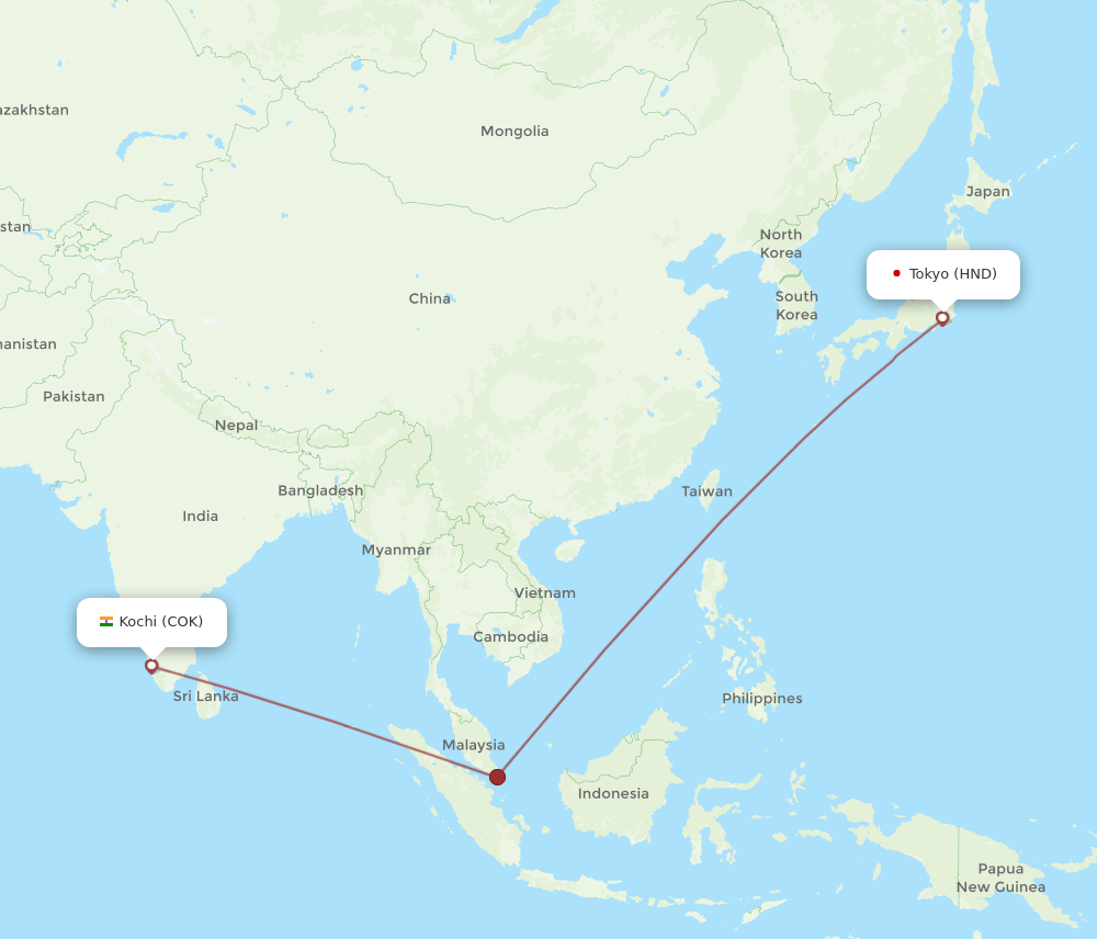 HND-COK flight routes