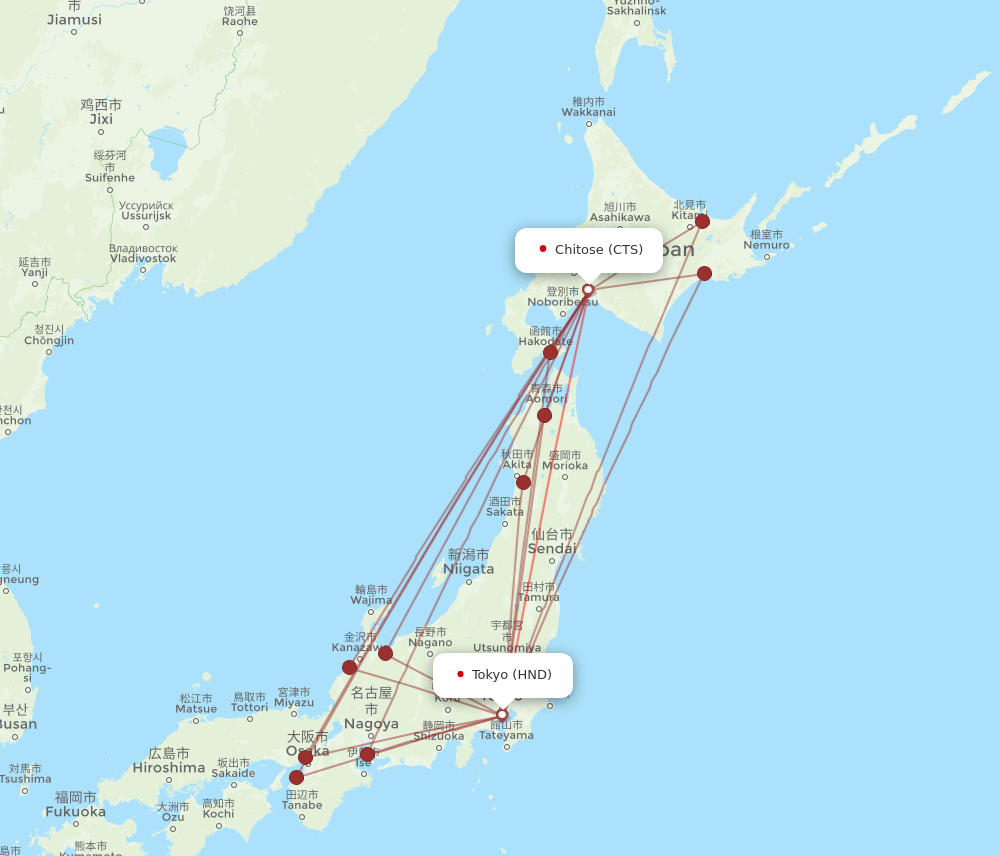HND to CTS flights and routes map