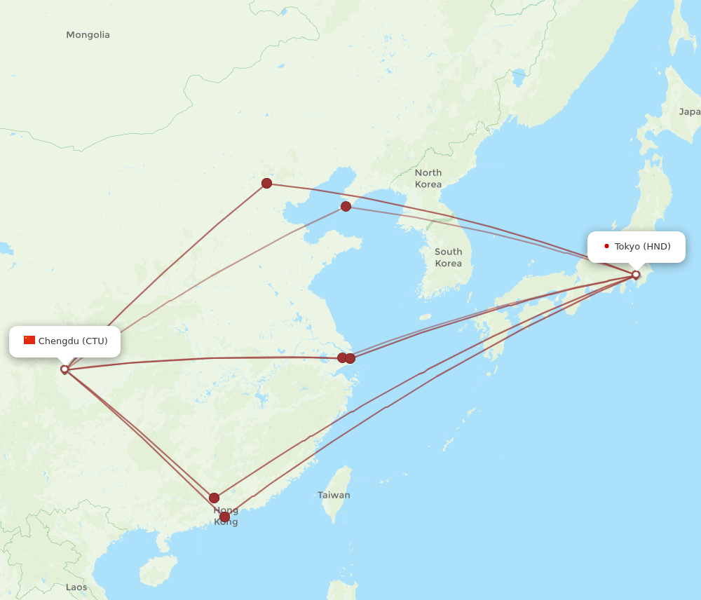 HND to CTU flights and routes map