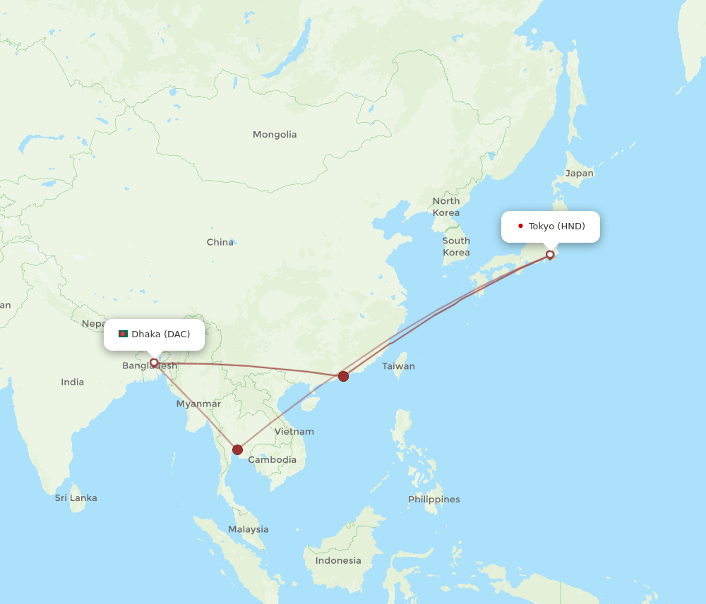 HND-DAC flight routes