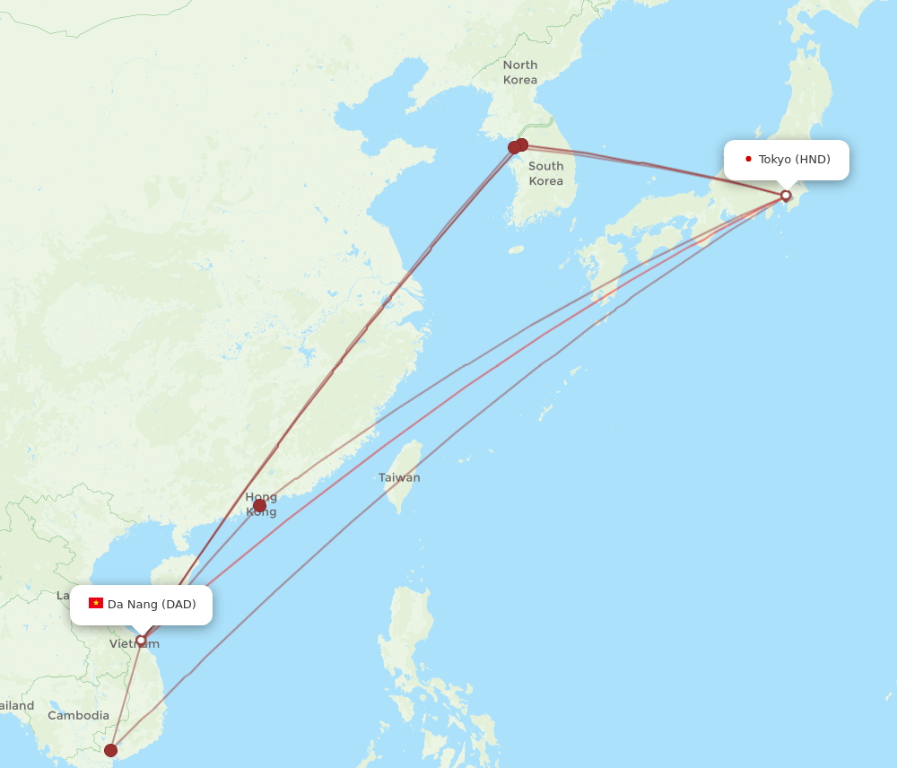 HND-DAD flight routes