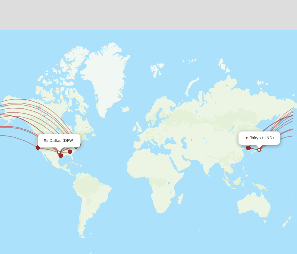 HND to DFW flights and routes map