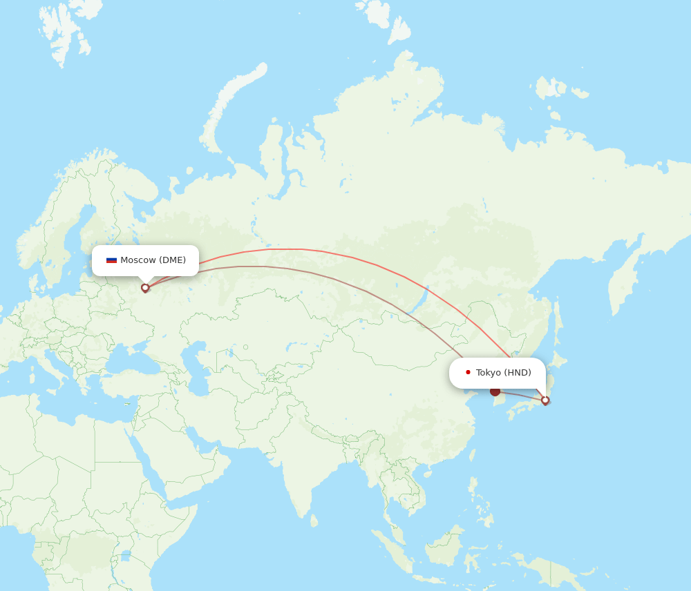 Tokyo - Moscow route map and flight paths