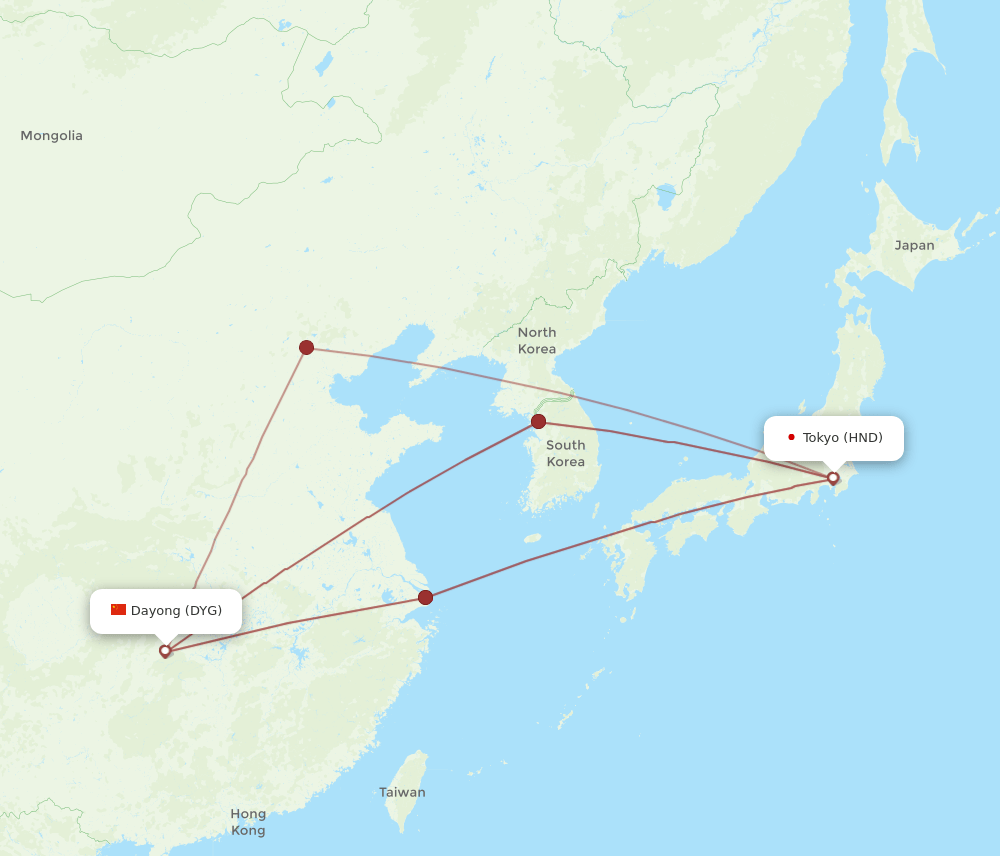 HND-DYG flight routes