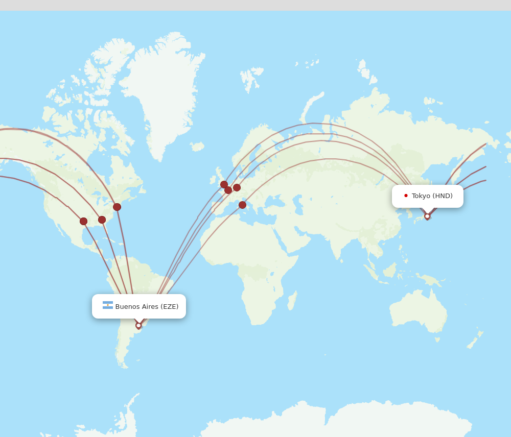 HND to EZE flights and routes map
