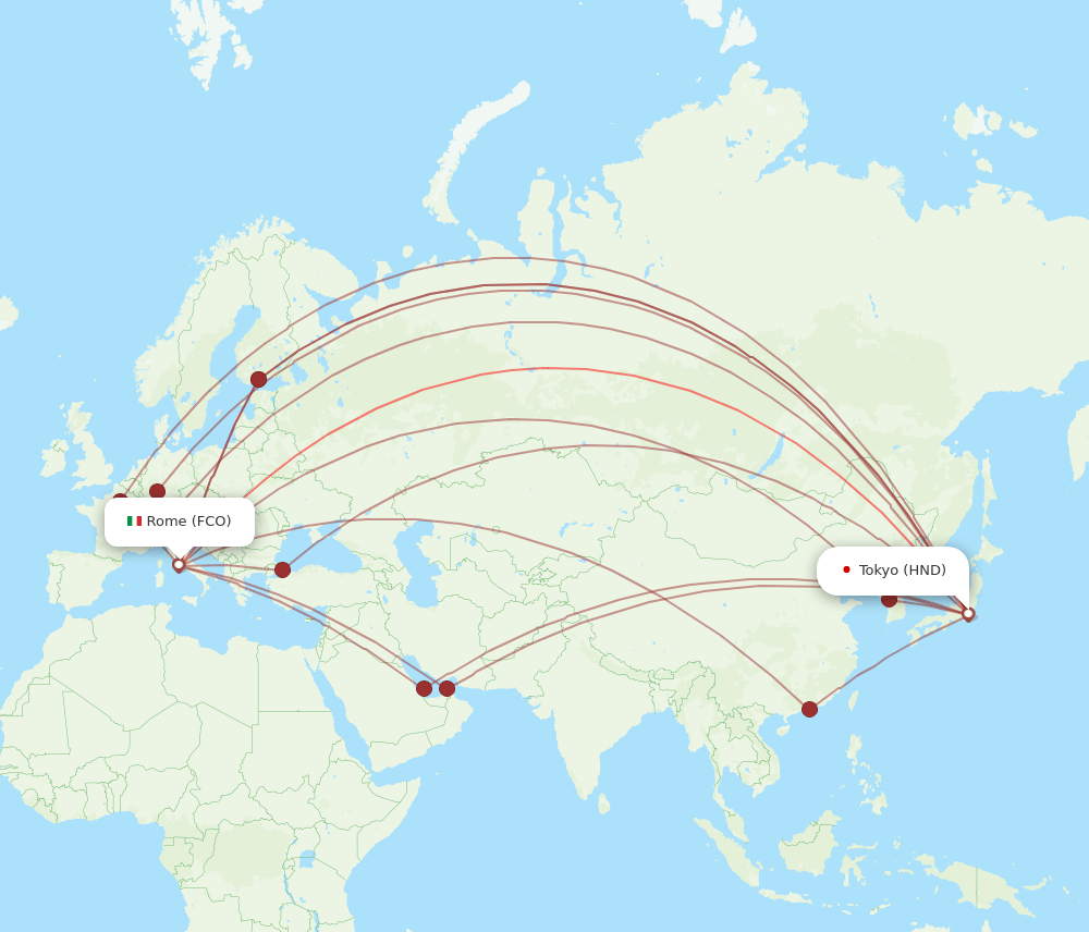 HND to FCO flights and routes map