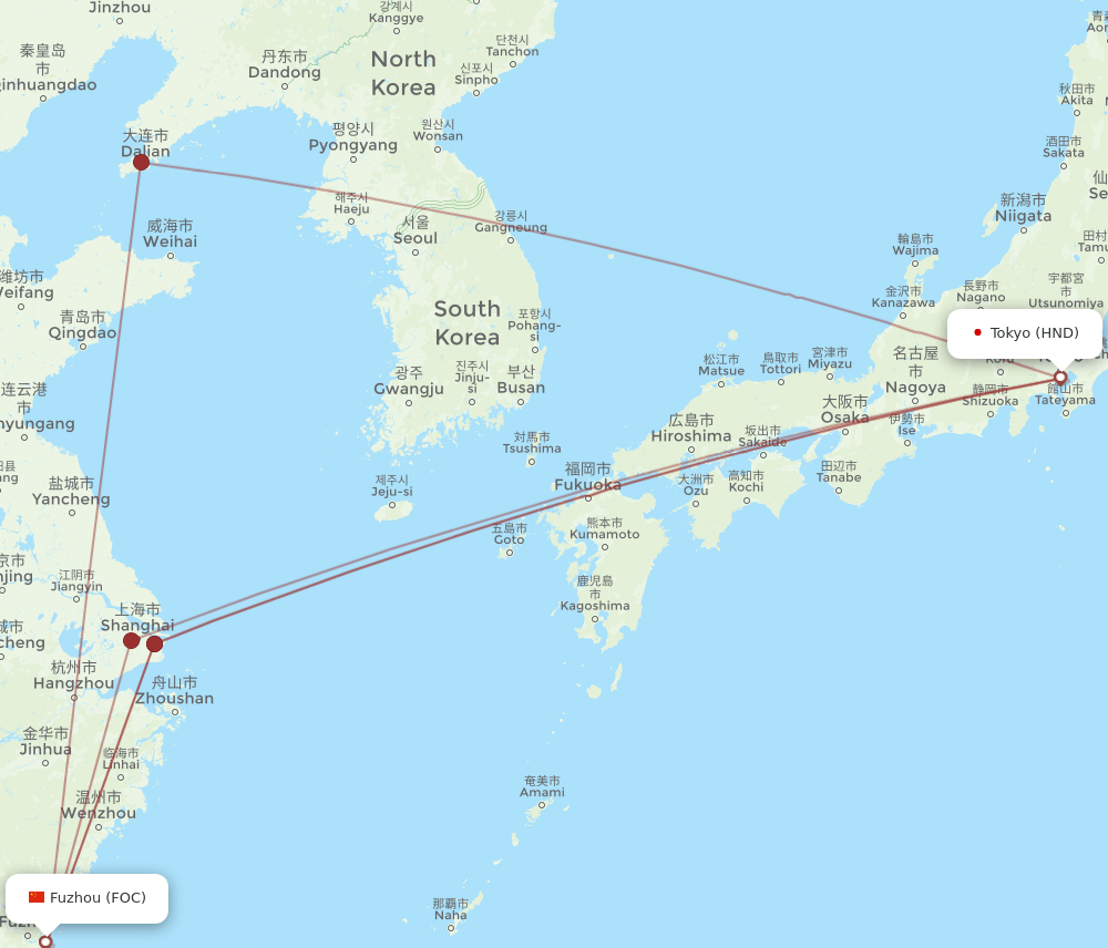 HND to FOC flights and routes map