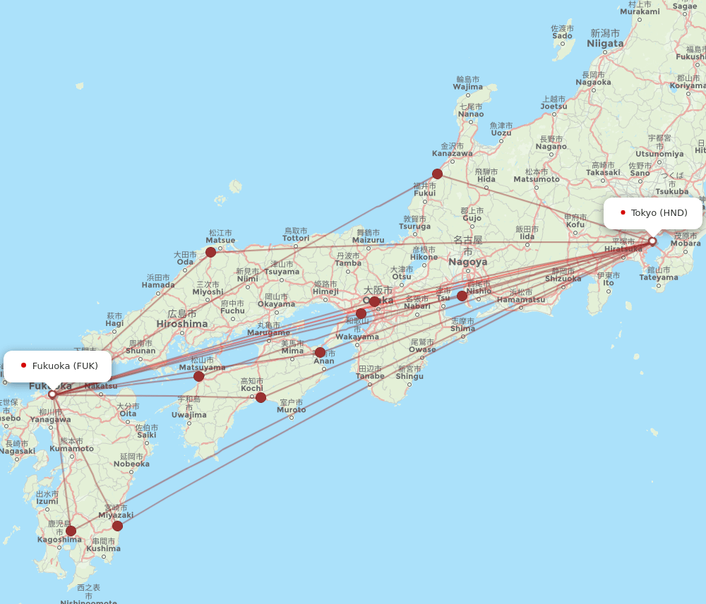 Flights from Tokyo to Fukuoka, HND to FUK - Flight Routes