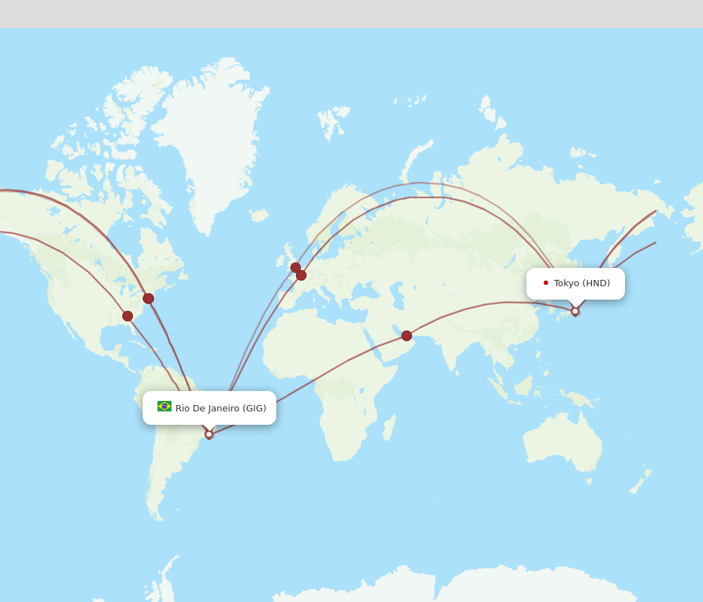 HND to GIG flights and routes map