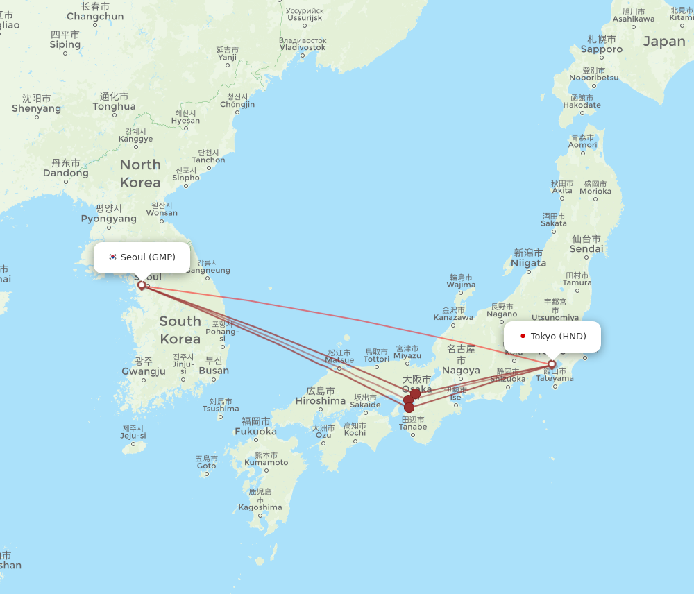 HND to GMP flights and routes map