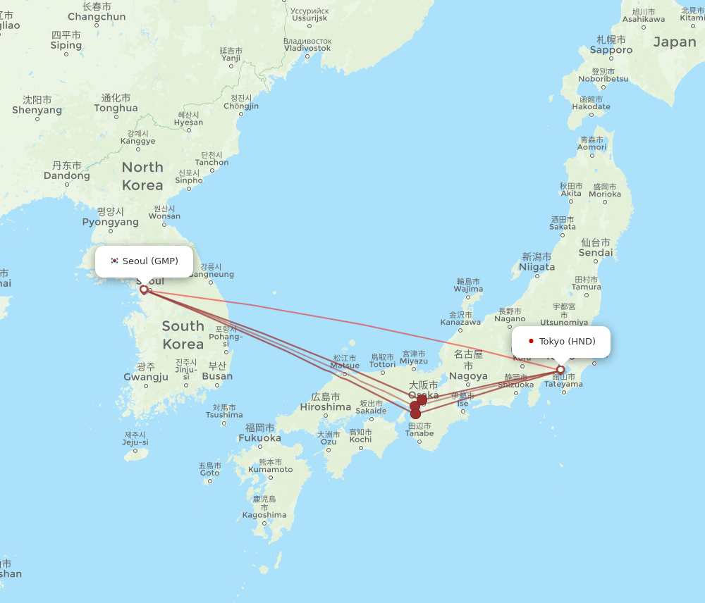 HND-GMP flight routes