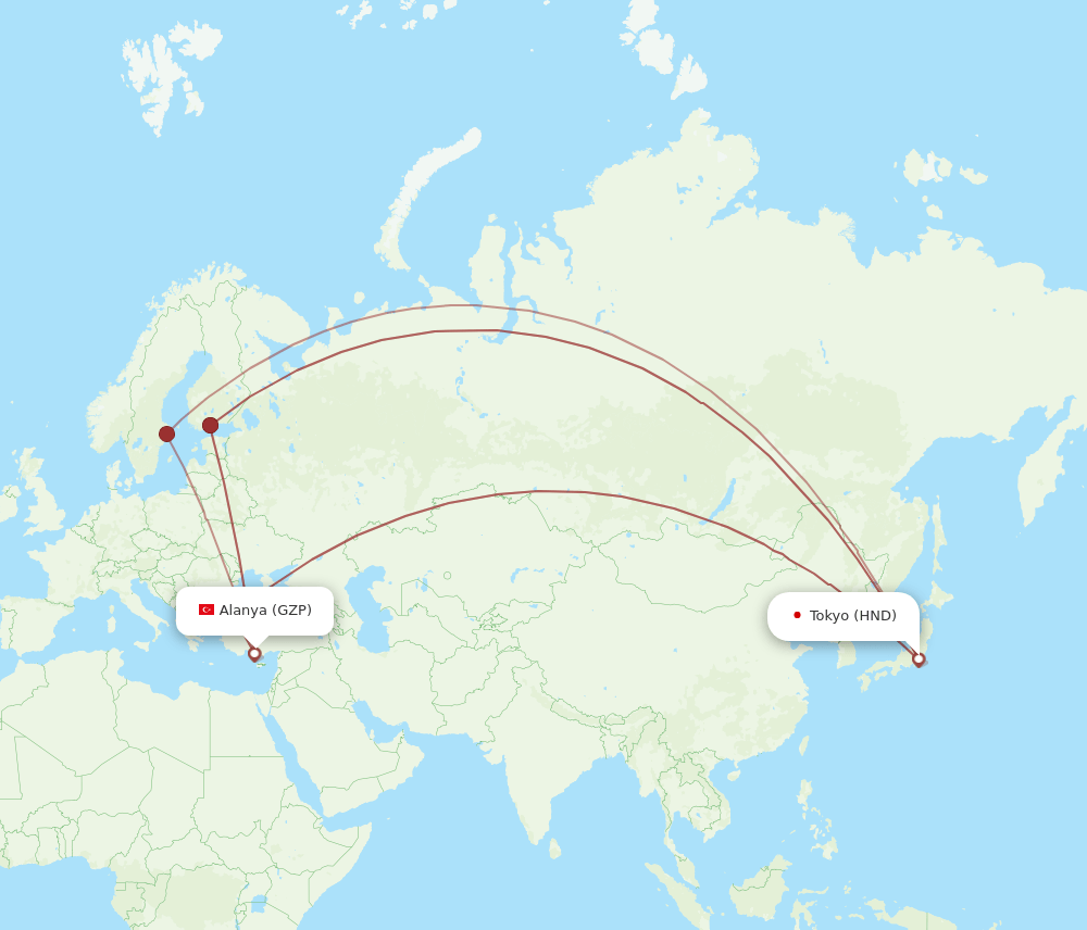 HND to GZP flights and routes map