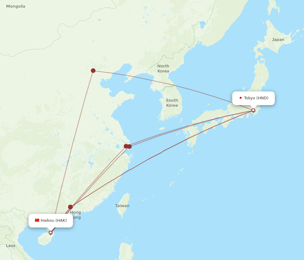 HND to HAK flights and routes map