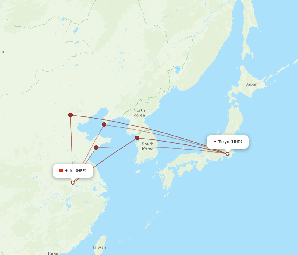 HND-HFE flight routes
