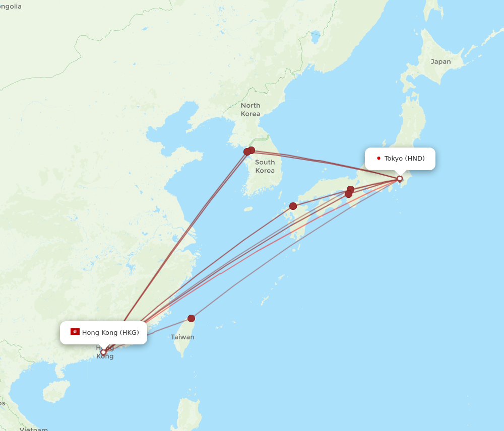 HND to HKG flights and routes map
