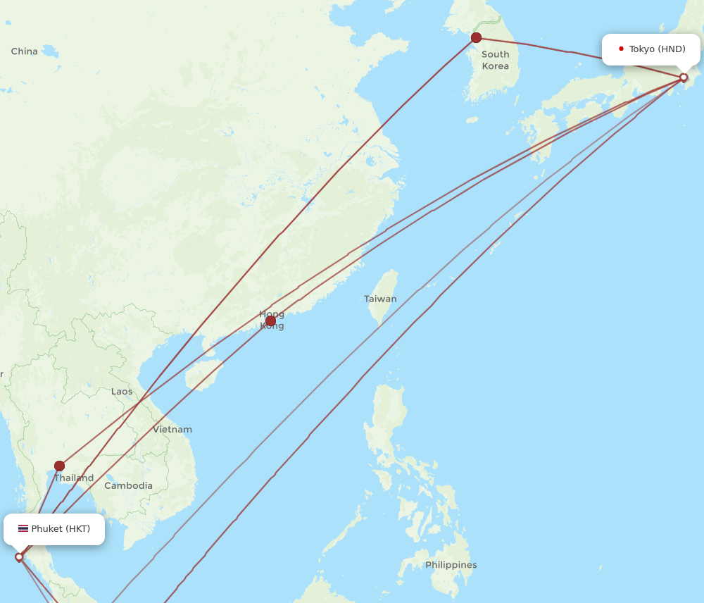 HND to HKT flights and routes map