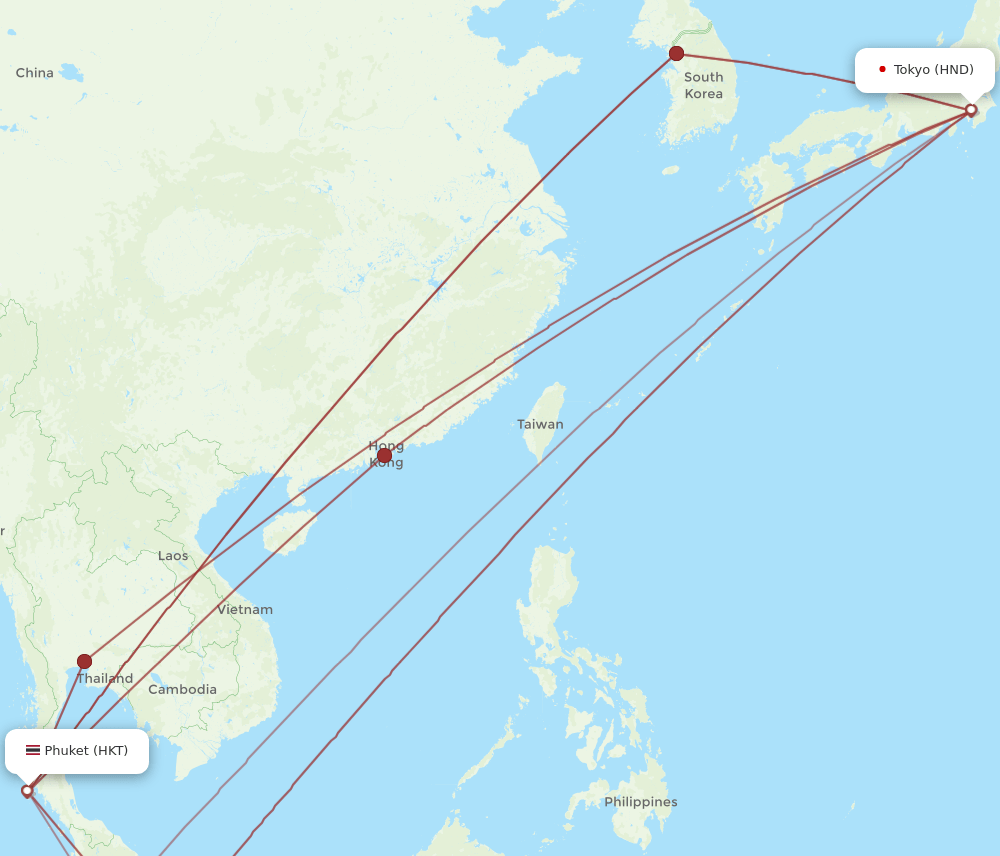 HND-HKT flight routes