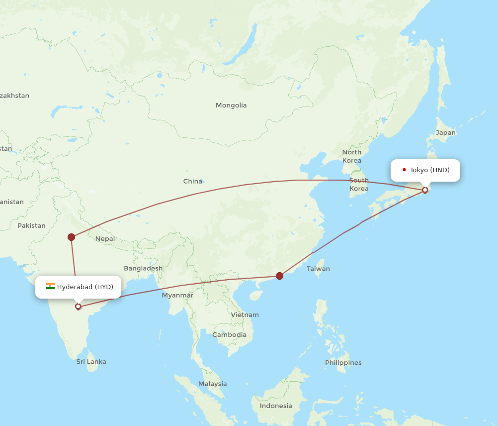 HND-HYD flight routes
