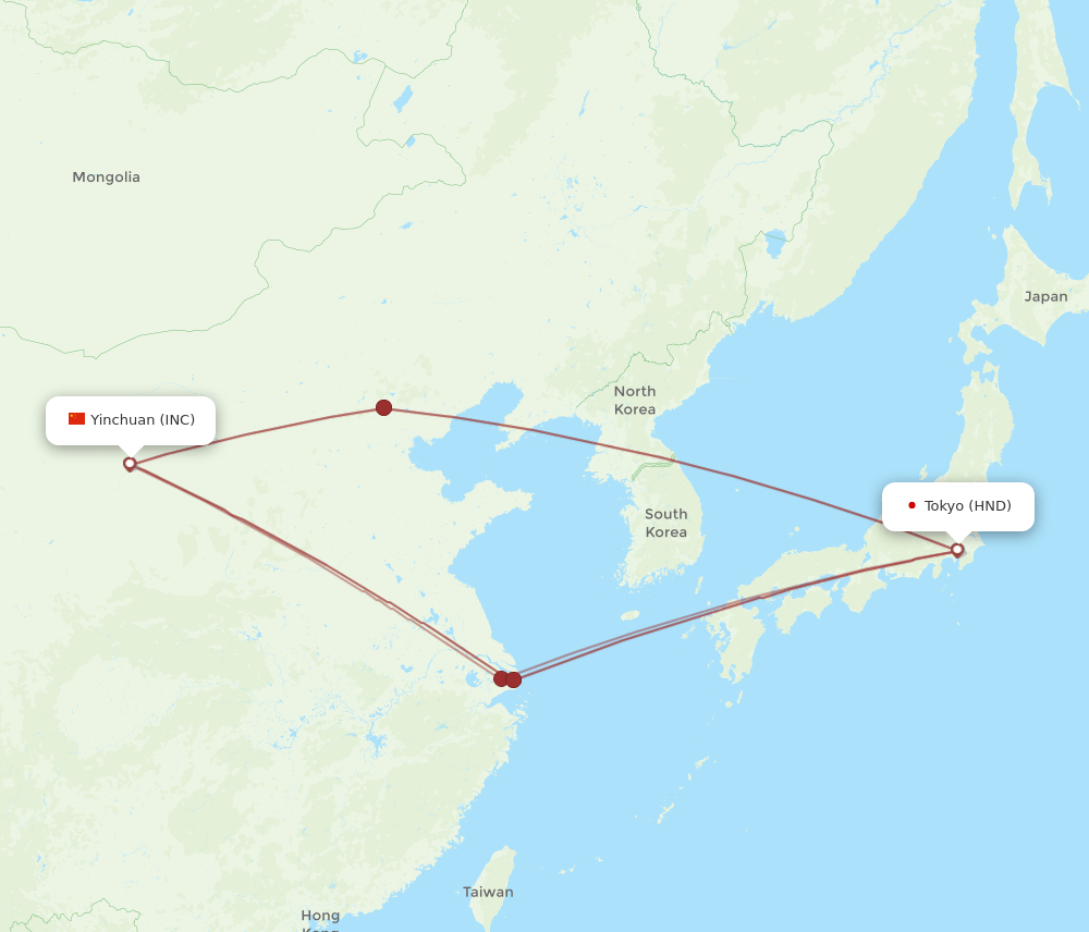 HND-INC flight routes
