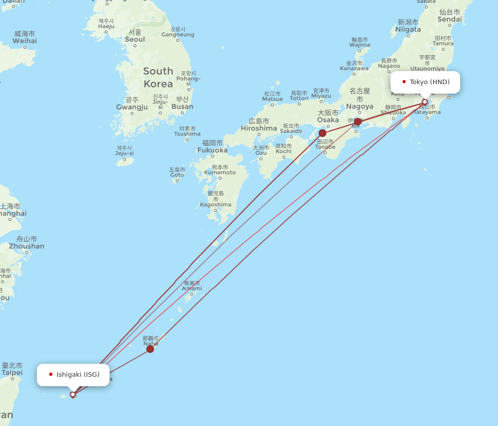 HND to ISG flights and routes map