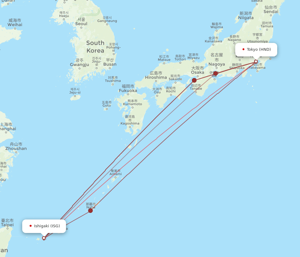 HND-ISG flight routes