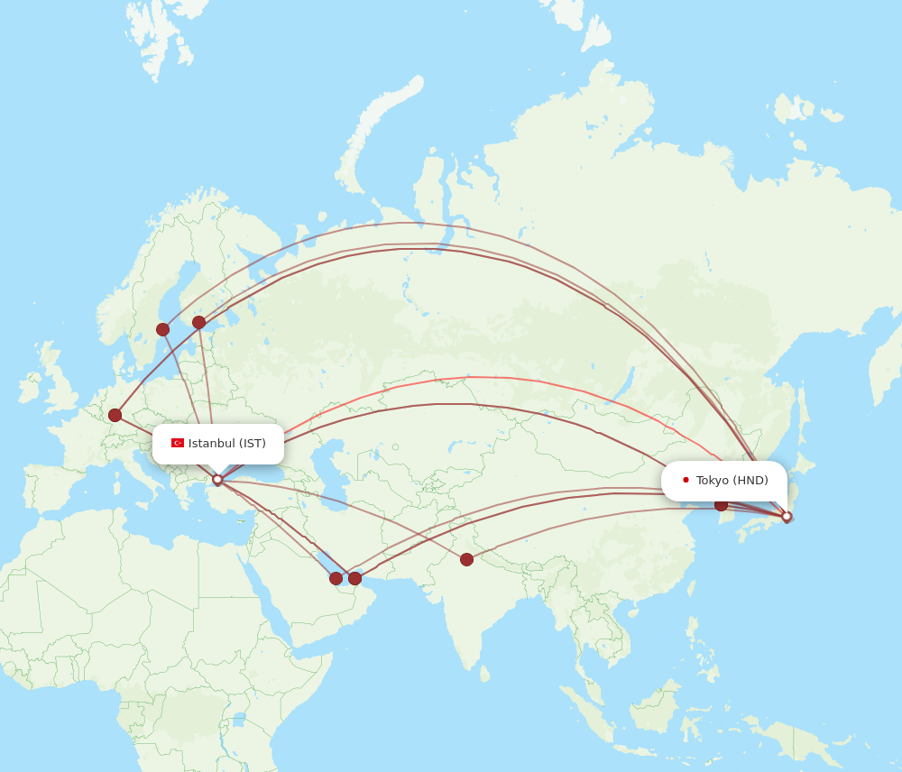 HND to IST flights and routes map