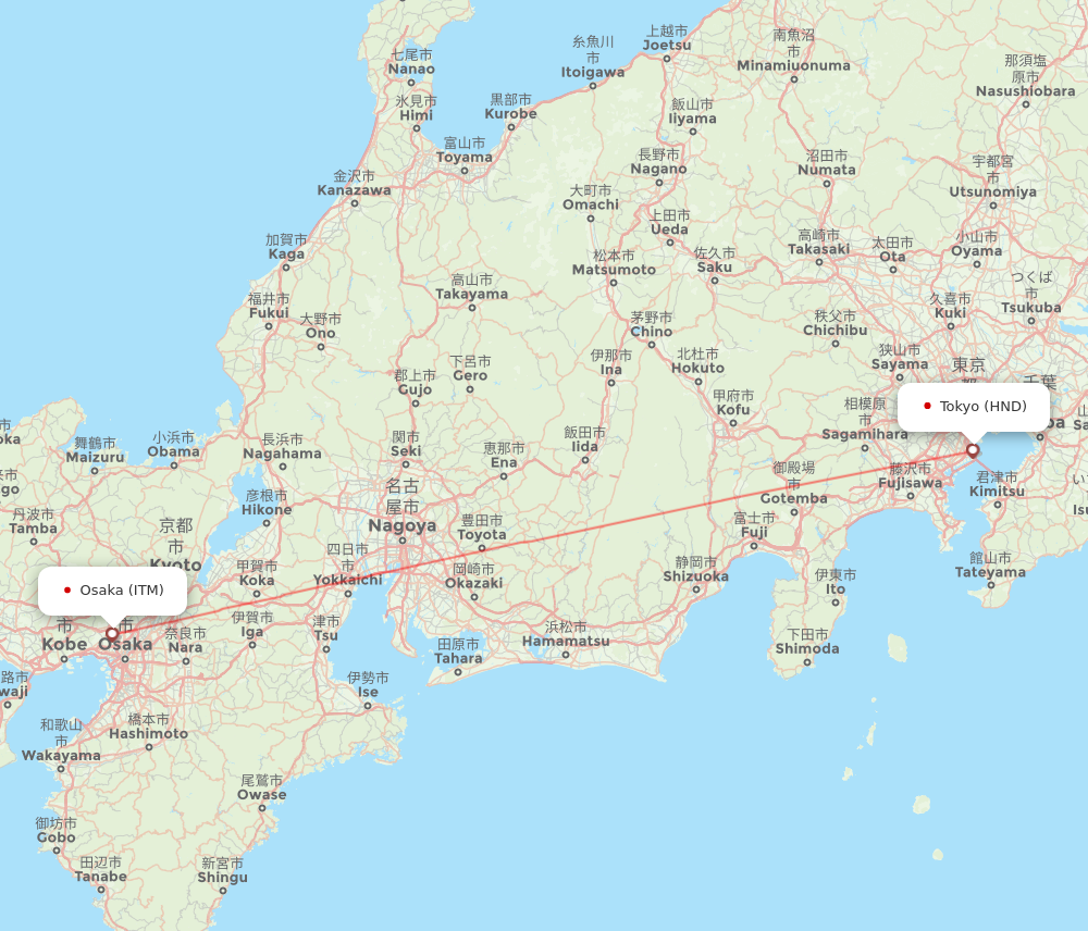 HND to ITM flights and routes map