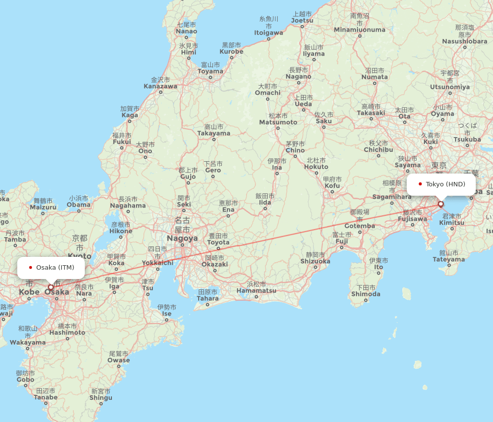 Tokyo - Osaka route map and flight paths
