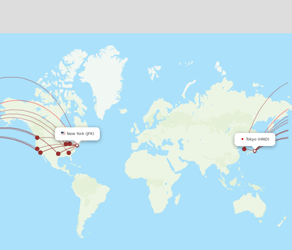HND to JFK flights and routes map
