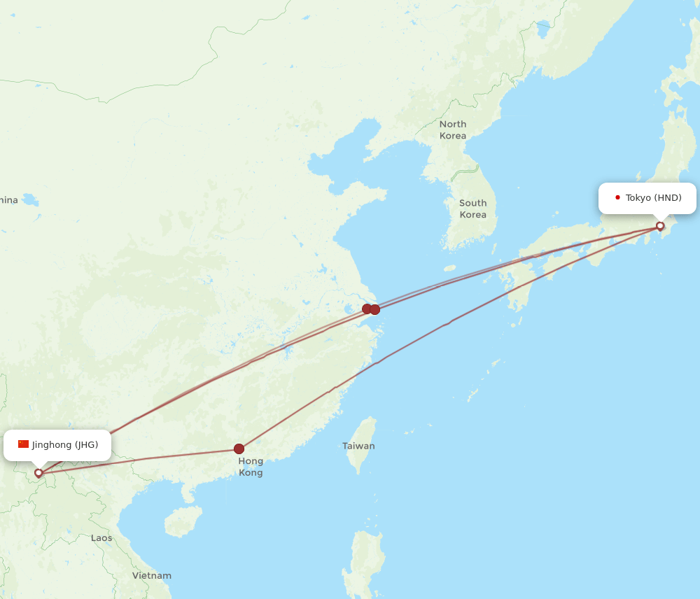 HND-JHG flight routes