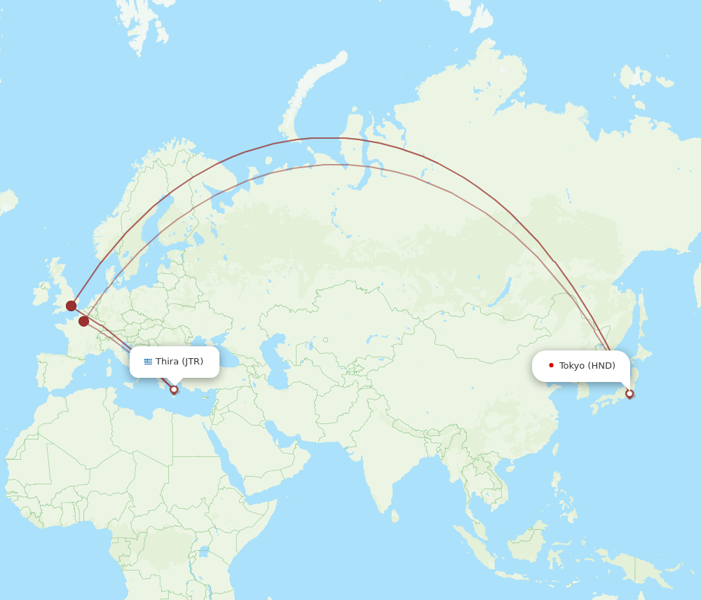 HND-JTR flight routes