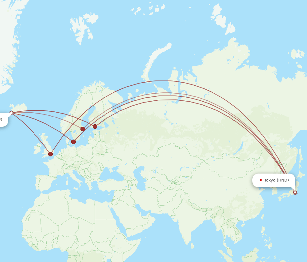 HND-KEF flight routes