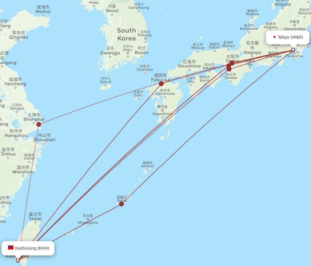 HND-KHH flight routes