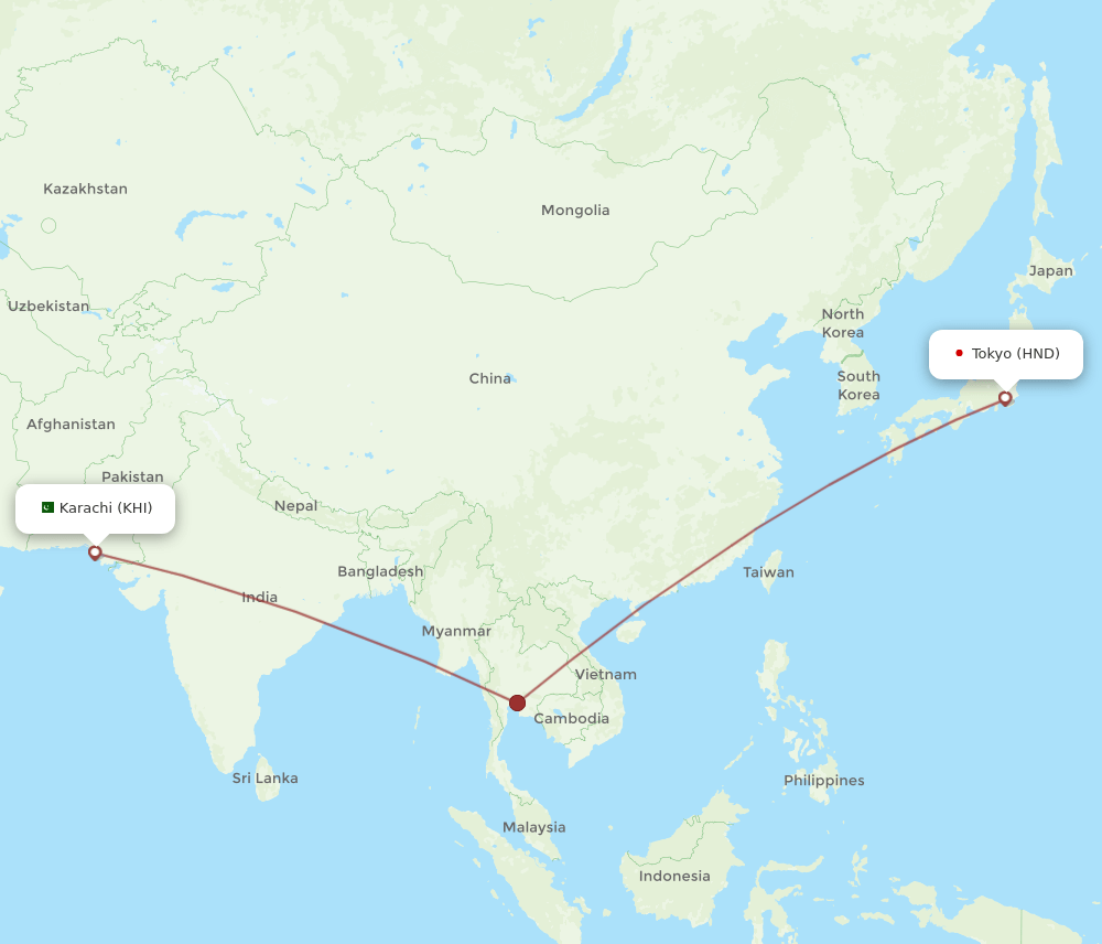 HND-KHI flight routes