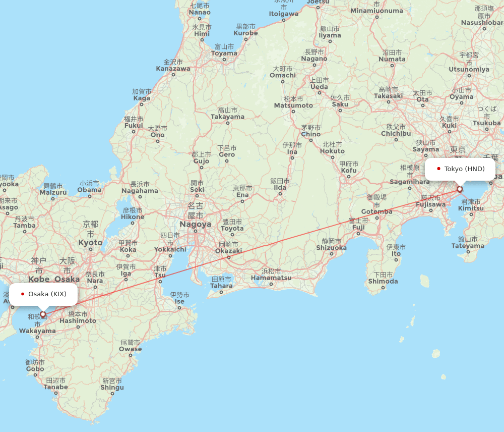 Tokyo - Osaka route map and flight paths