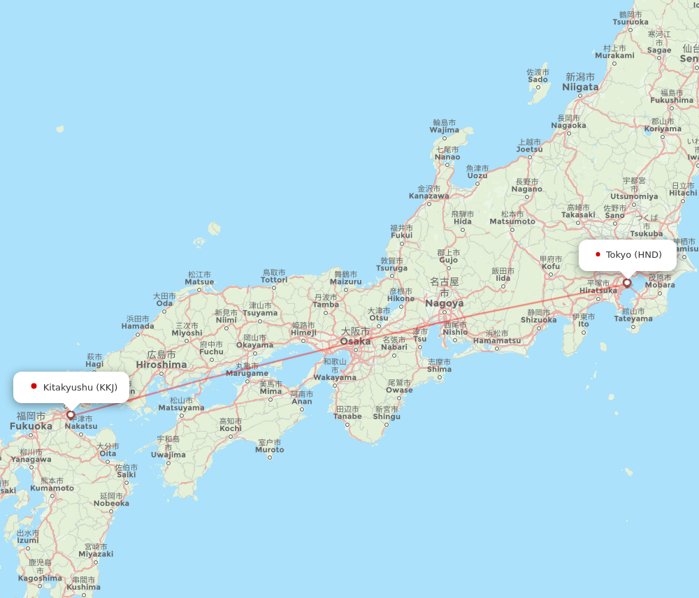 HND to KKJ flights and routes map