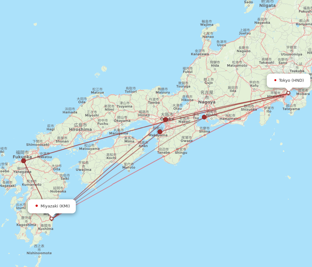 HND to KMI flights and routes map
