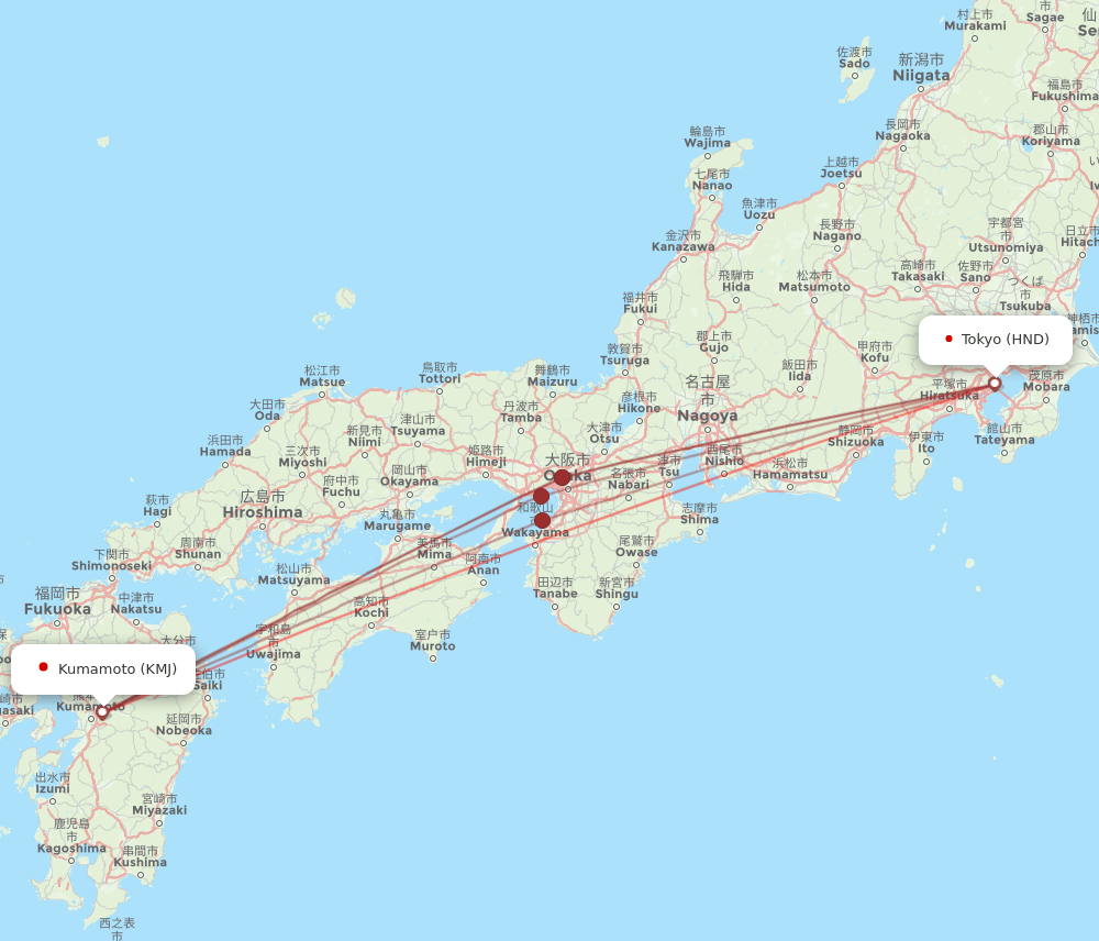 HND to KMJ flights and routes map