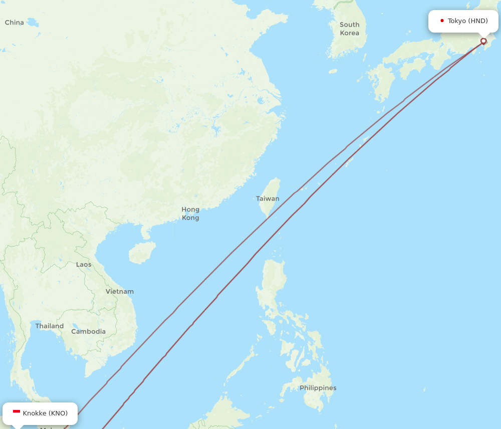 HND to KNO flights and routes map