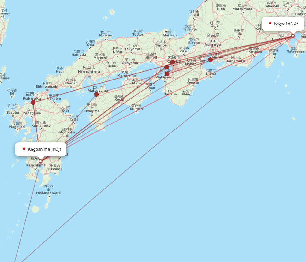 HND to KOJ flights and routes map