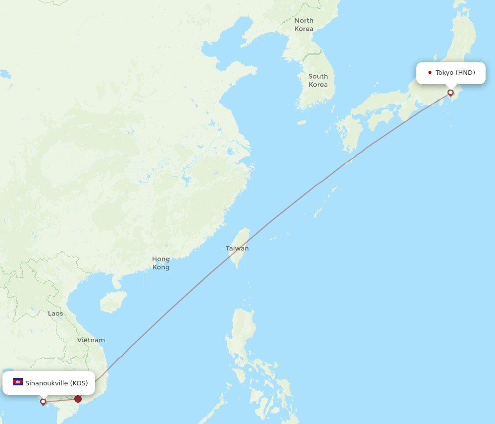 HND-KOS flight routes