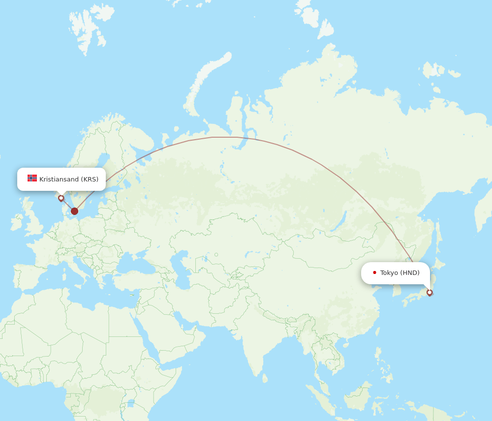 HND-KRS flight routes