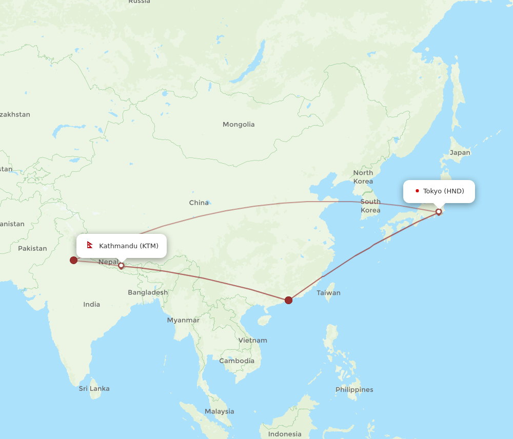 HND-KTM flight routes