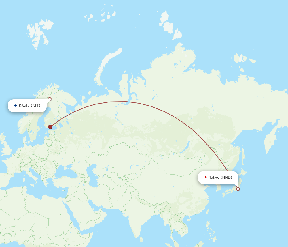 HND to KTT flights and routes map