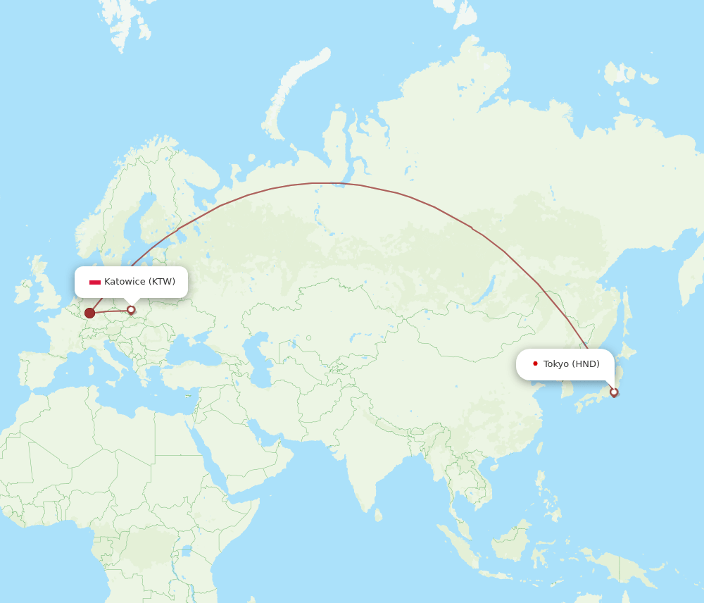 HND to KTW flights and routes map