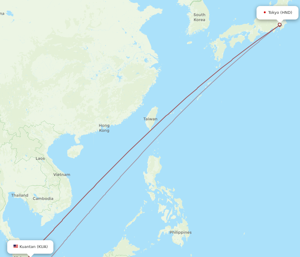 HND to KUA flights and routes map