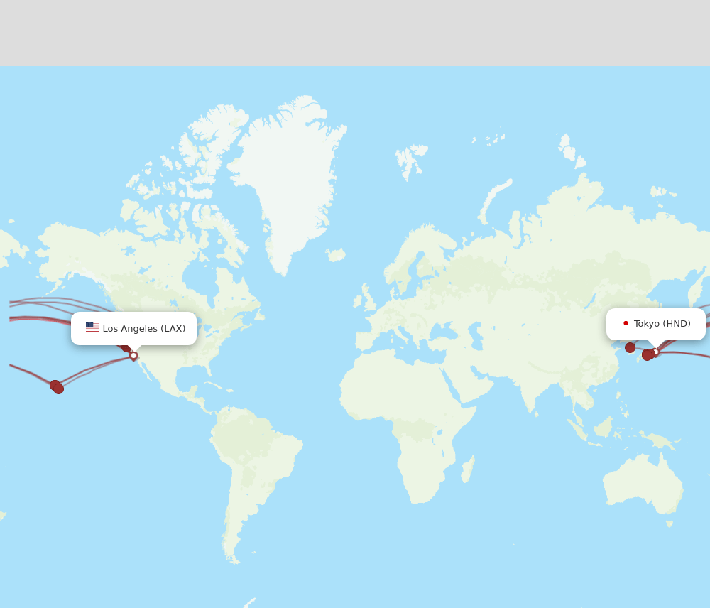 HND to LAX flights and routes map