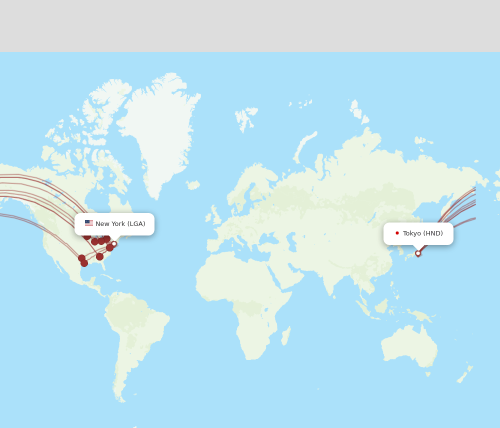 HND to LGA flights and routes map