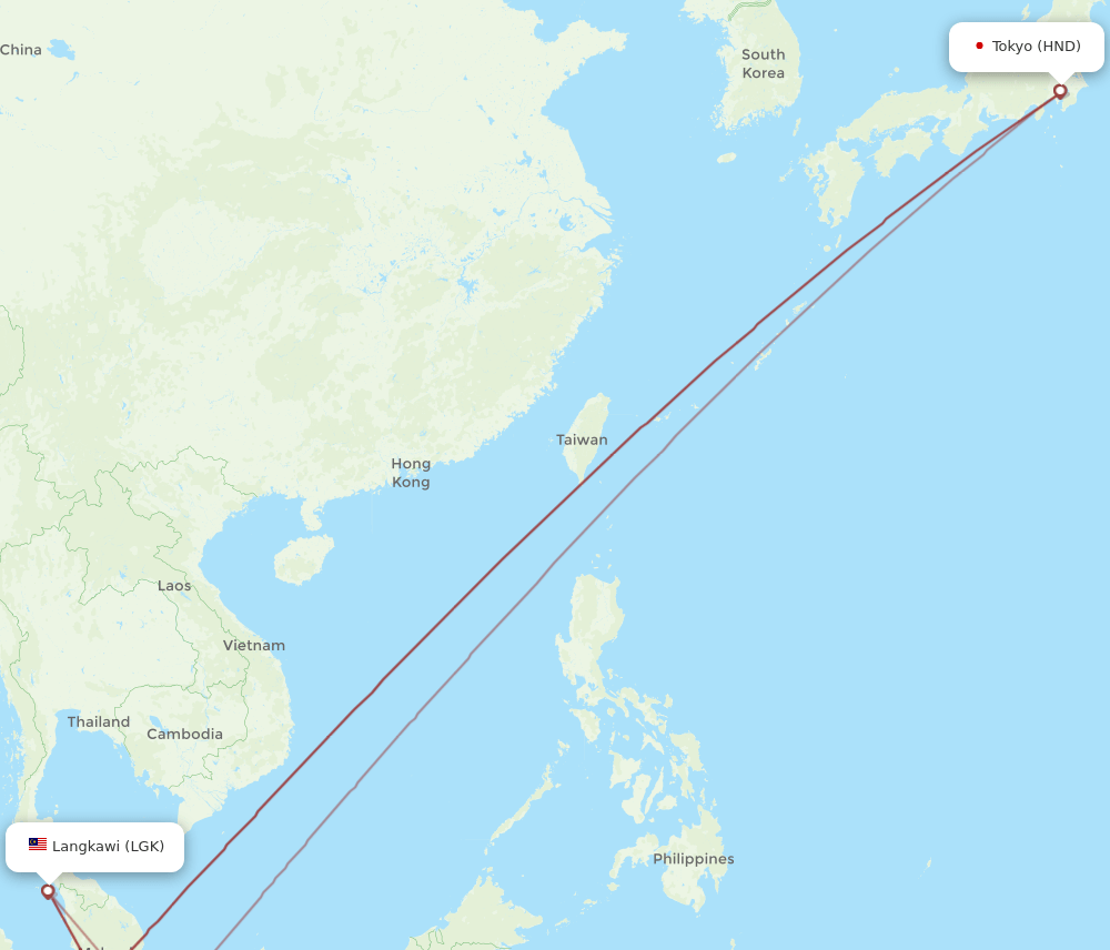 HND to LGK flights and routes map